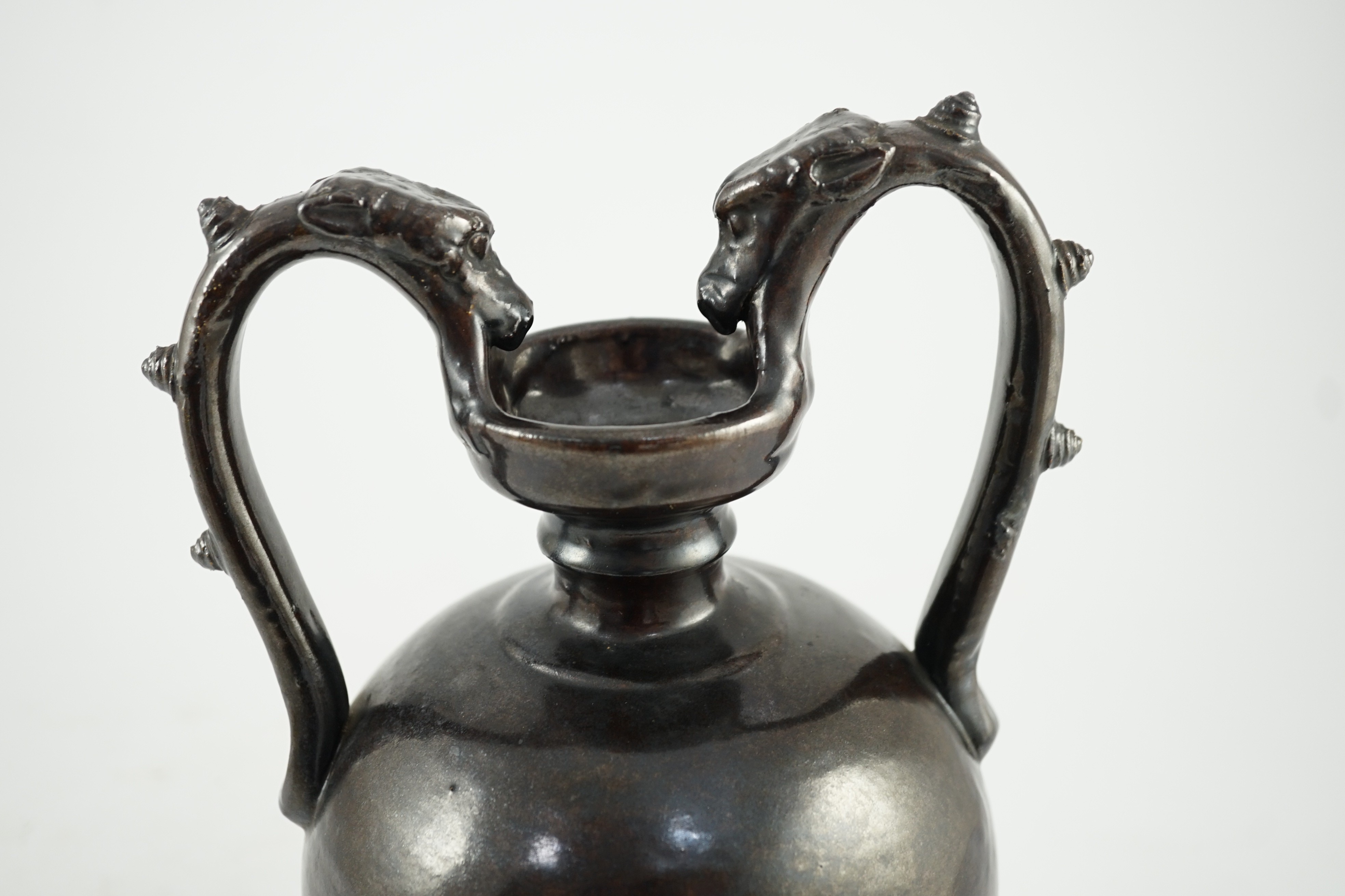 A Chinese dark brown glazed twin handled amphora, in Tang style probably Republic period, 29.5cm high